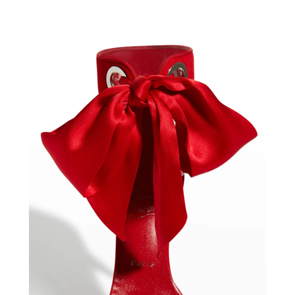 Christian Louboutin Torrida Alta 150 Loubi Red Silk Platform Sandal Heel Pump 42 - Picture 6 of 12